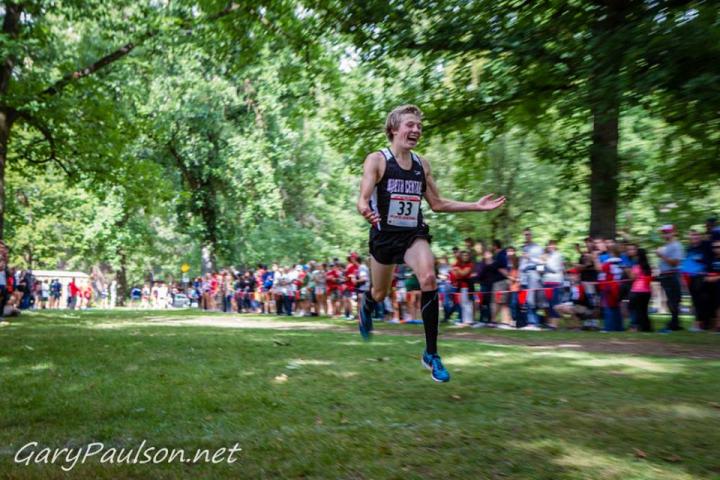 Kai Wilmot crosses the finish line at the Tracy Walters Invitational on Sept. 7, 2013 in Spokane, Wash. (Gary Paulson photo)