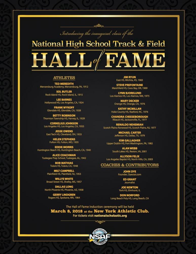 News Inaugural Inductees Announced for National High School Track and Field Hall